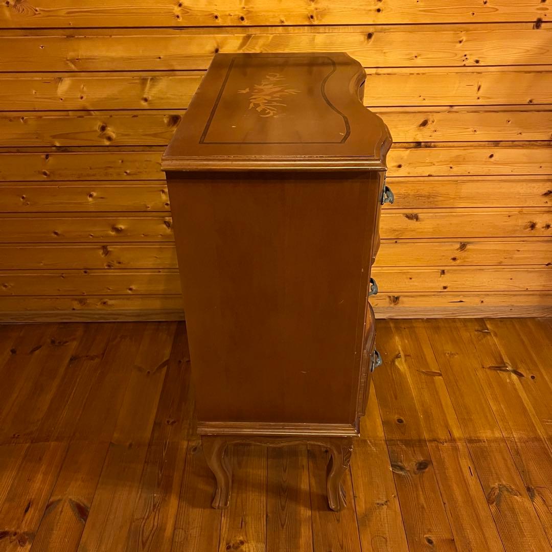 猫脚ヨーロッパ家具 象嵌細工 3段チェスト　アンティーク家具