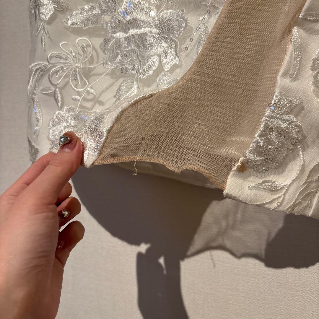 glossy アシンメトリービジューラインレースタイトミニドレス