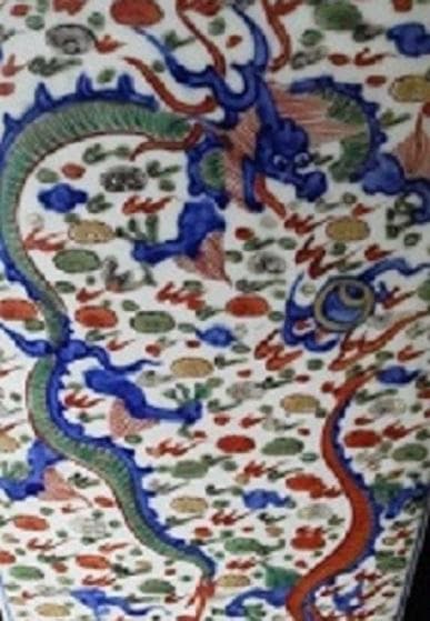 ＊中国古美術/五彩纏枝賢人龍紋隻耳四方大瓶（款：大明萬歴年製）