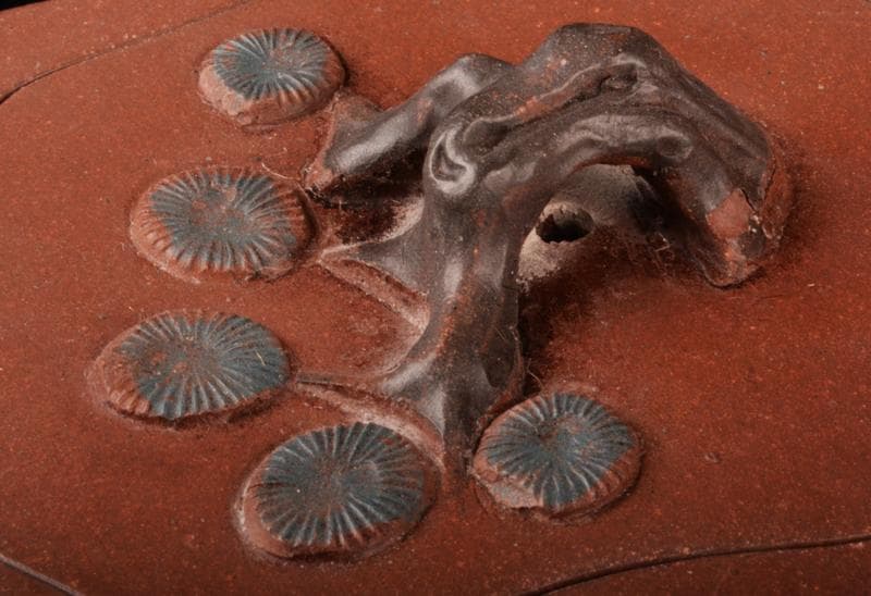 中国　紫砂　朱泥　松竹梅文　急須　茶壷　C　R5449E