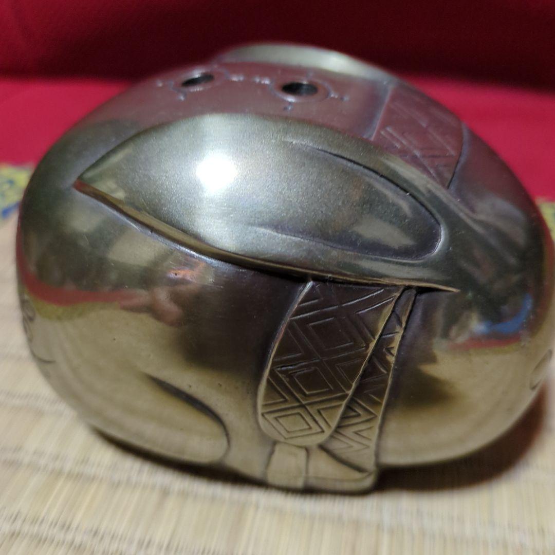 金属製 花柄彫刻兎型伏せ香炉、 置物、蓮田修吾郎刻