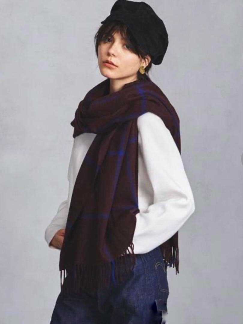 ジョシュアエリス　カシミアウインドーペーン大判ストール　WINDOWPANE