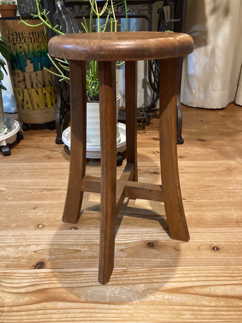 昭和レトロ 木製 スツール 丸椅子 古椅子　花台②