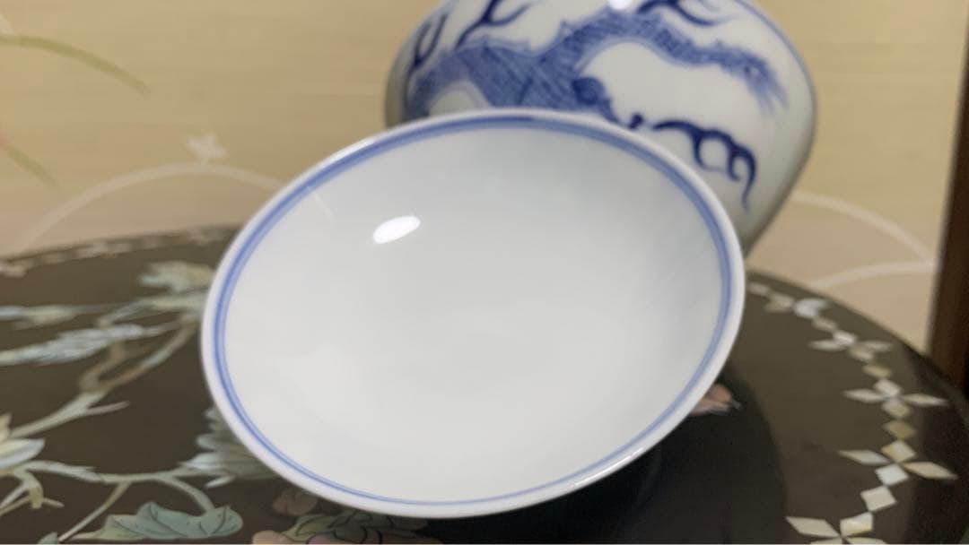 アンティーク　在銘　上品な龍紋　伊万里　染付お椀　茶碗　中国茶蓋付お碗　茶道具