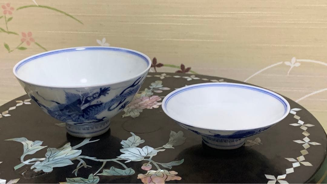 アンティーク　在銘　上品な龍紋　伊万里　染付お椀　茶碗　中国茶蓋付お碗　茶道具