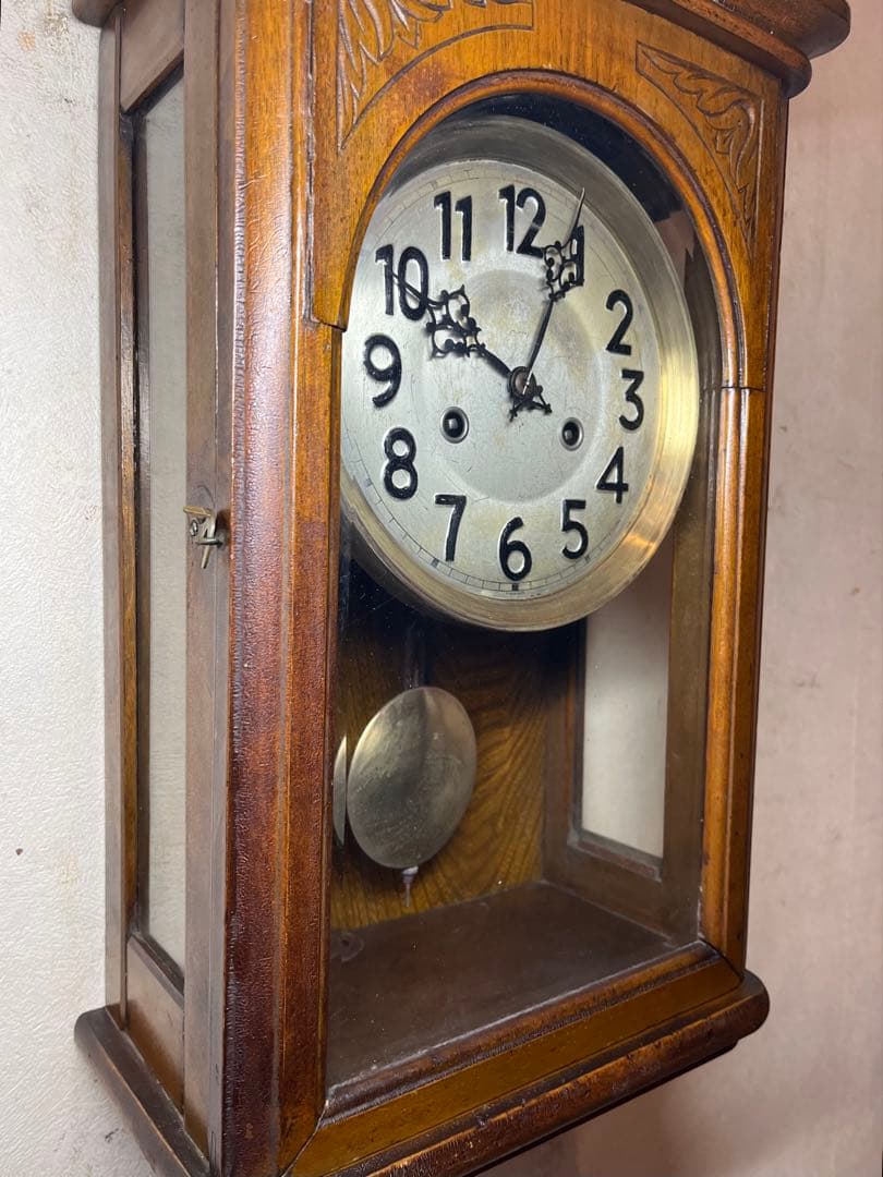 ユンハンス　横幅広型　柱時計　古時計　振り子　レトロ　アンティーク時計　精工舎