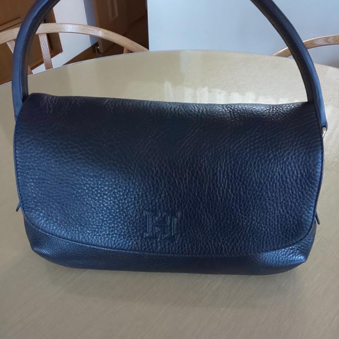 【美品】 ヒロフ HIROFU ハンドバッグ ペルーシェ　シボ革　濃紺　冠婚葬祭