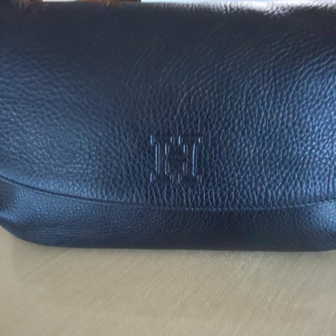 【美品】 ヒロフ HIROFU ハンドバッグ ペルーシェ　シボ革　濃紺　冠婚葬祭