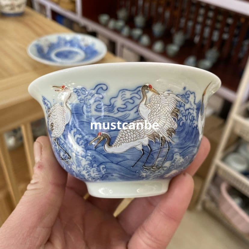 景徳鎮 中国茶器 白鶴蓋碗 茶杯 煎茶器 新品未使用