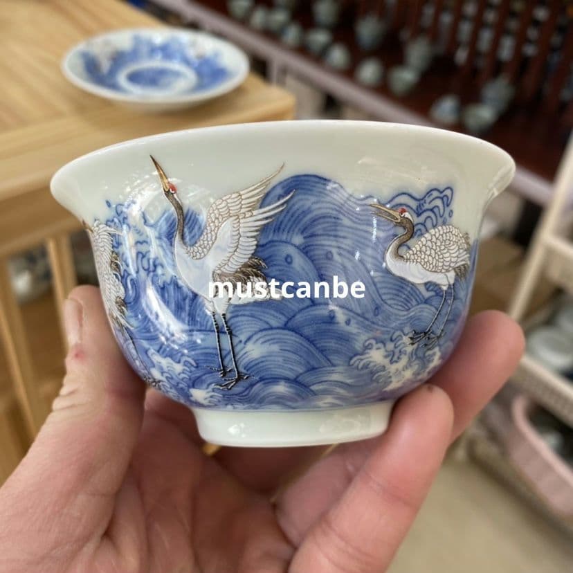 景徳鎮 中国茶器 白鶴蓋碗 茶杯 煎茶器 新品未使用