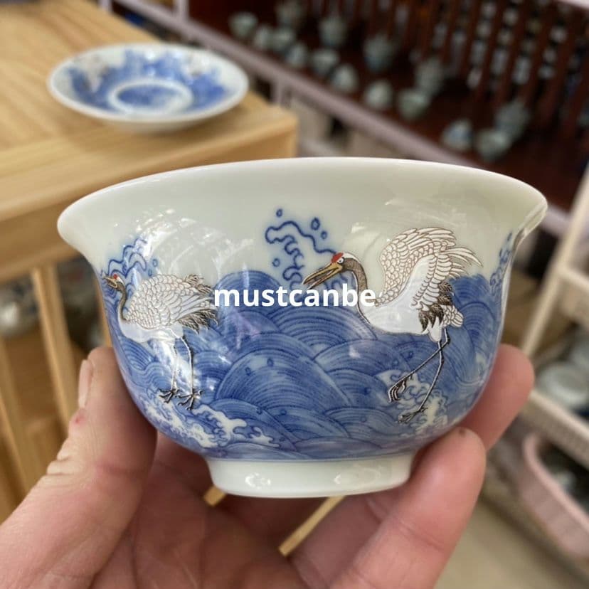 景徳鎮 中国茶器 白鶴蓋碗 茶杯 煎茶器 新品未使用