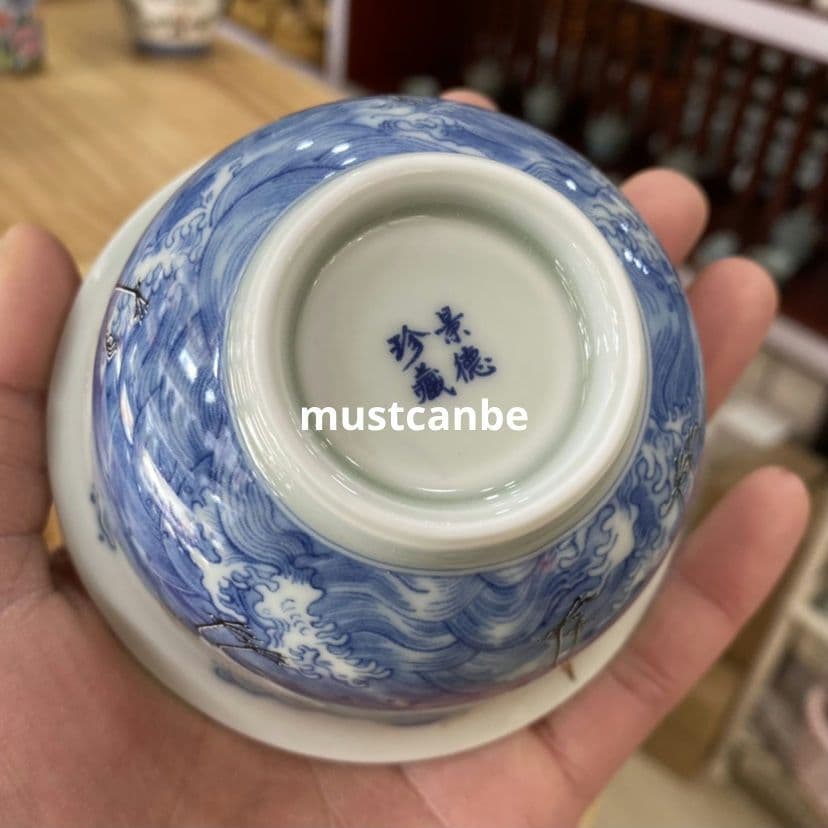 景徳鎮 中国茶器 白鶴蓋碗 茶杯 煎茶器 新品未使用