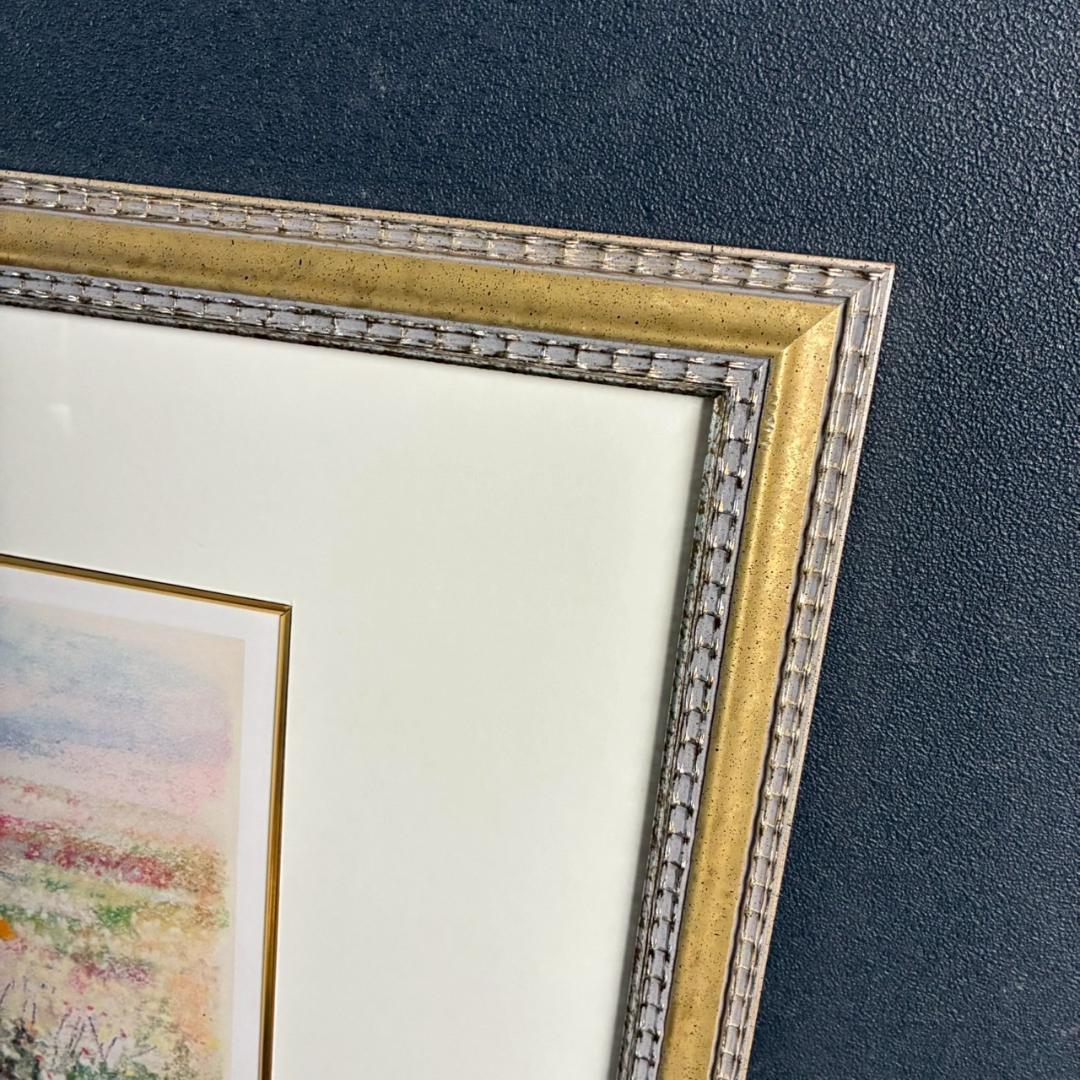 美品 ナターレ・アダミアーノ「白い花畑」リトグラフ 直筆サイン入り お洒落な額装