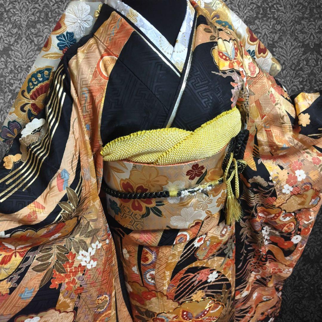 振袖フルセット(7点)・成人式・古典柄・金彩加工・束ね熨斗・金駒刺繍・正絹