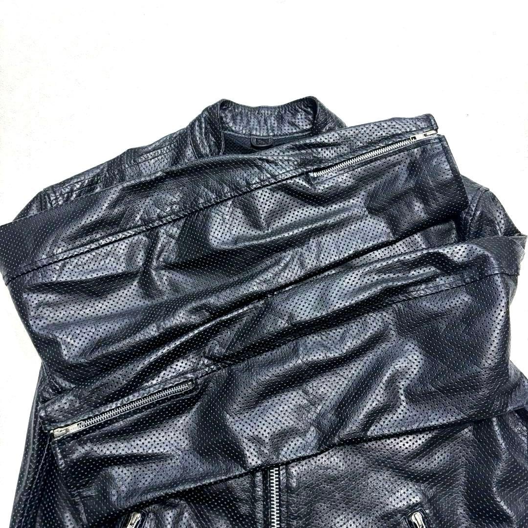 5L 美品 黒 ホーンワークス パンチング メッシュ ライダース ジャケット