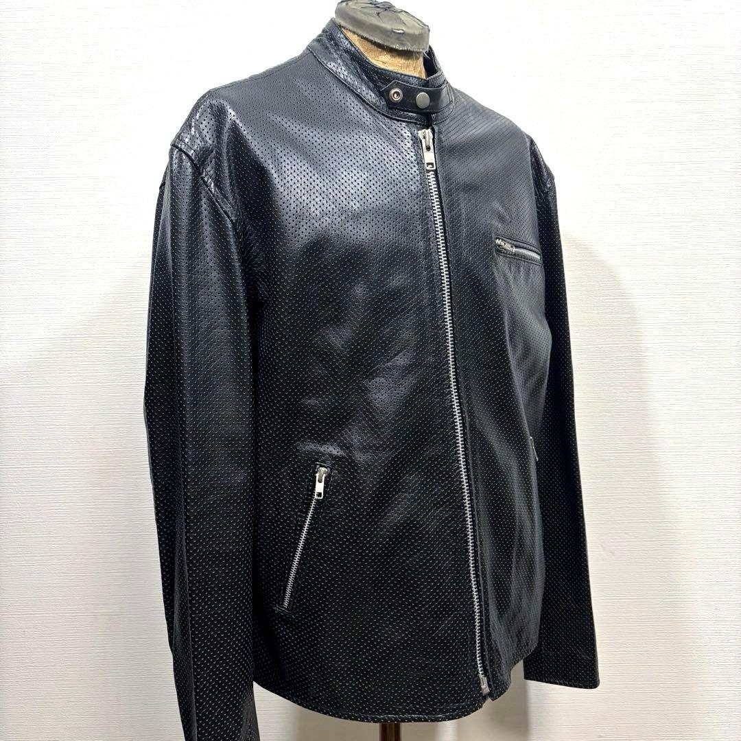 5L 美品 黒 ホーンワークス パンチング メッシュ ライダース ジャケット