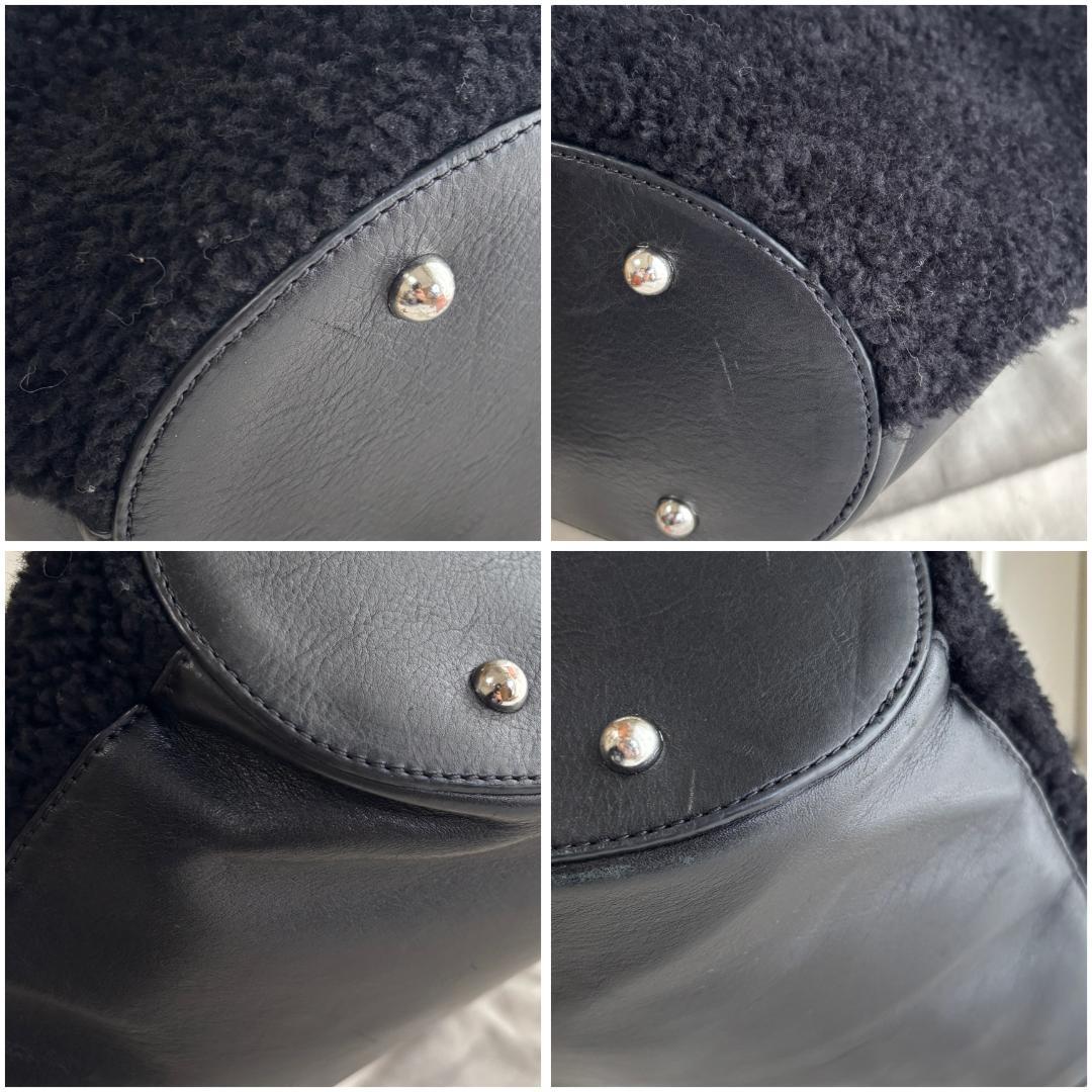 【美品】HEREU 2wayボアハンドバッグ　黒　ボア×本革　ヘリュー