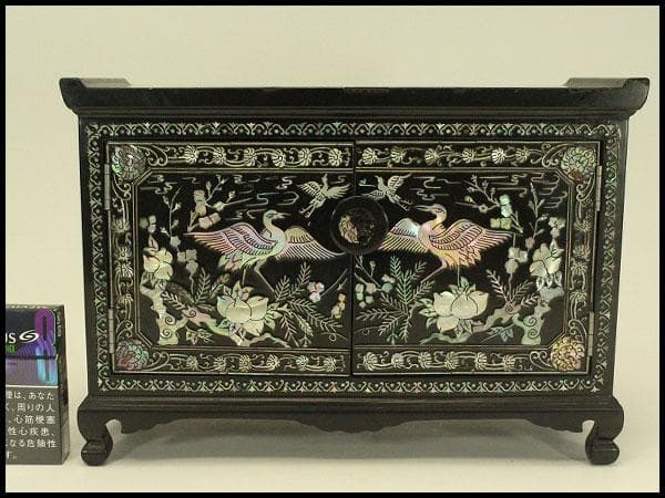 朝鮮 韓国 螺鈿 鶴模様 宝石箱(A849)