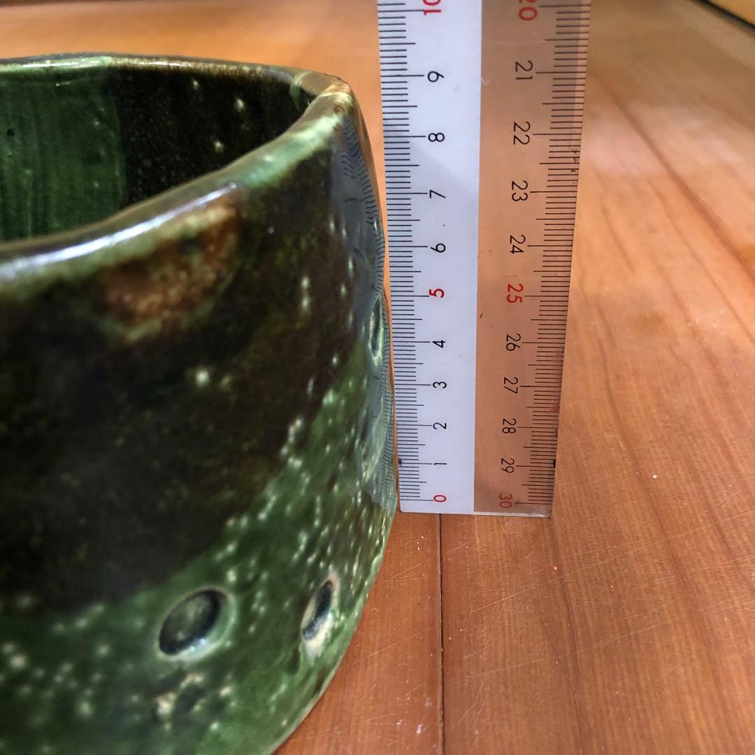 織部焼 花道具緑色 陶器 花器 中型