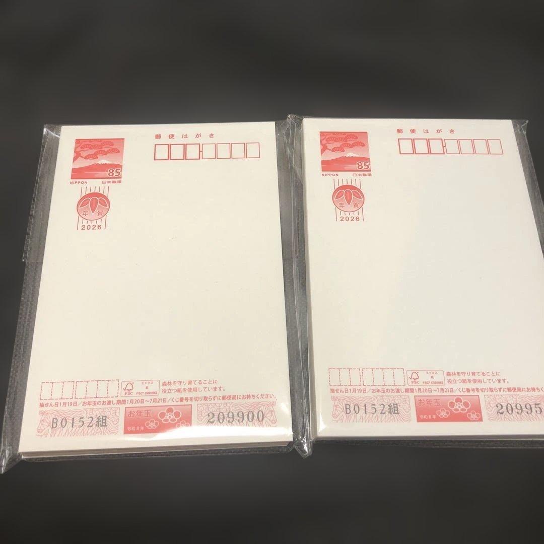 年賀はがき　２０２６　１００枚 お年玉袋　５枚付き