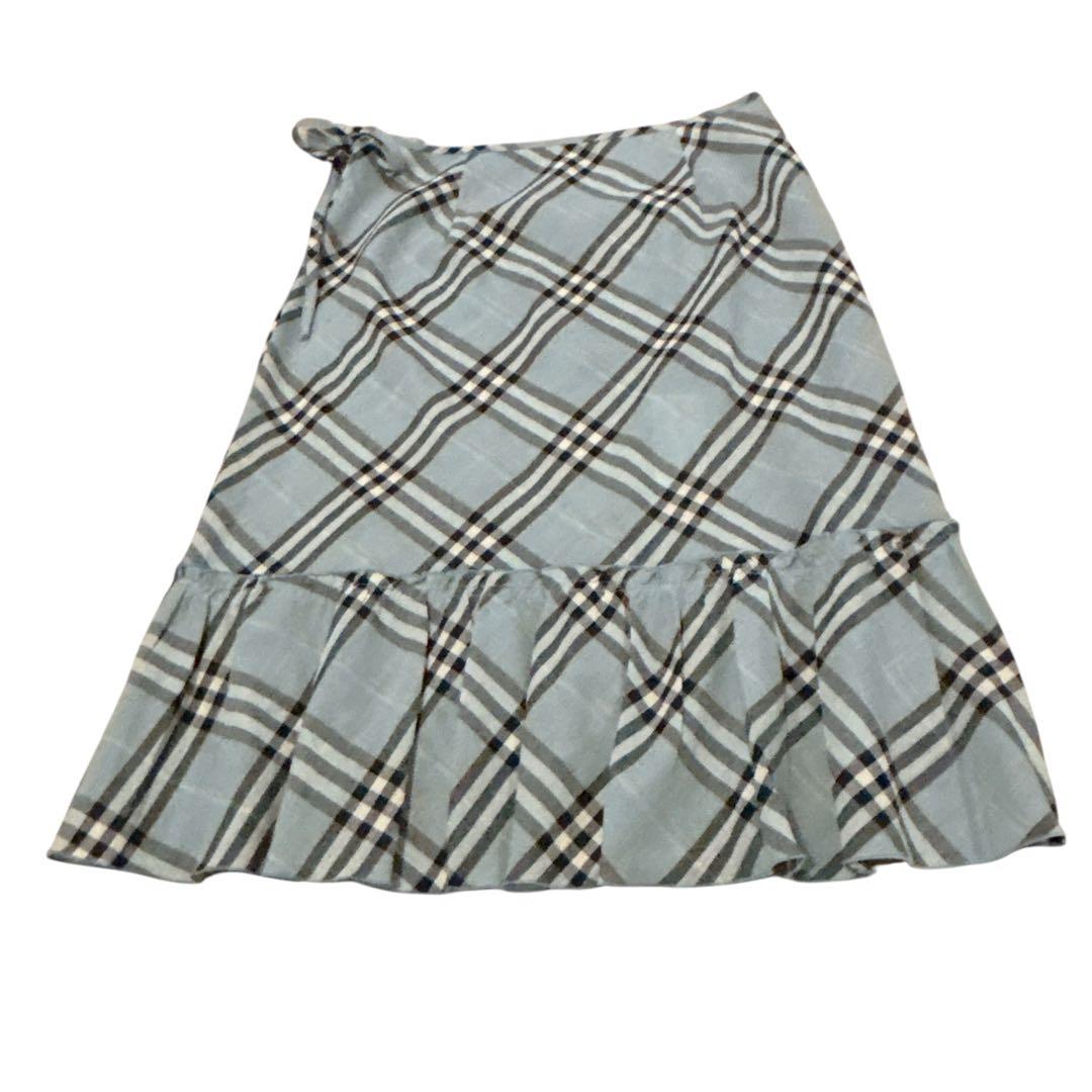 BURBERRY BLUE LABEL チェック柄ラップスカート ブルー フリル