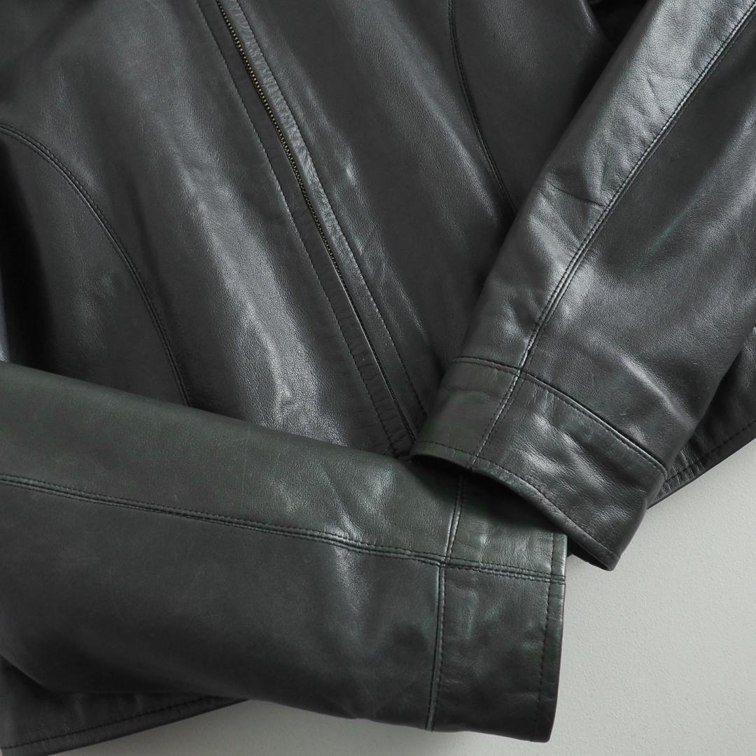 ラルフローレン　レザージャケット　シングルライダース　本革　緑青色　美品