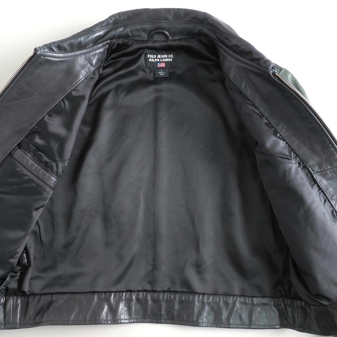 ラルフローレン　レザージャケット　シングルライダース　本革　緑青色　美品