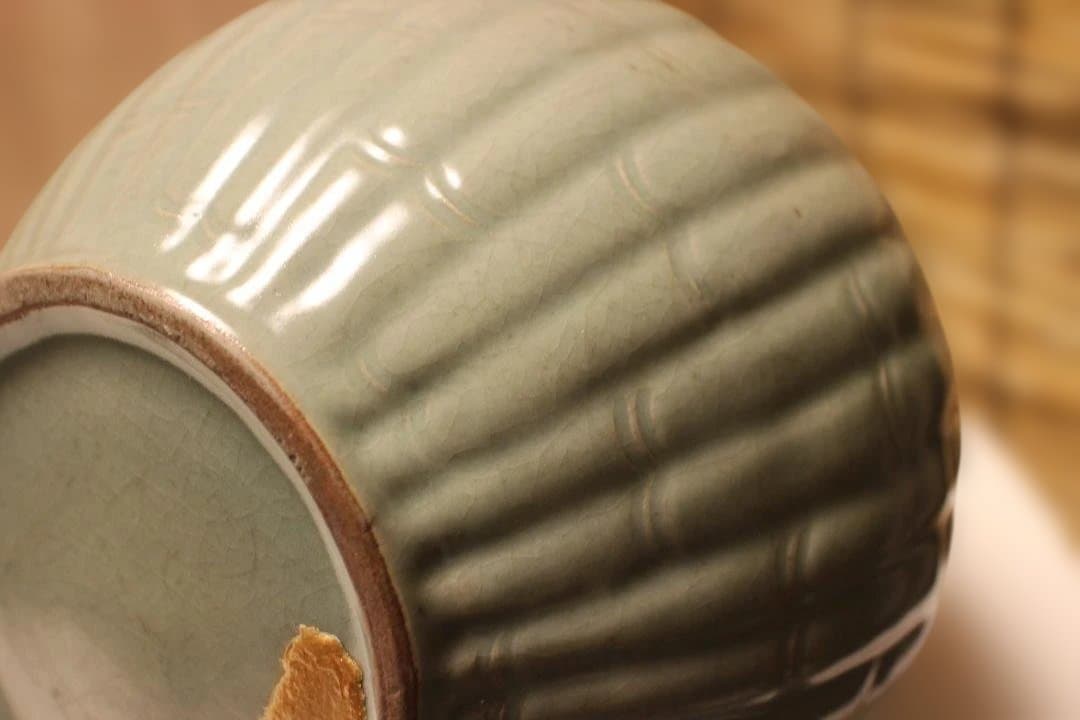 艶雅 高麗青磁竹節文特 大花瓶　徳利 龍泉窯 仏教美術 骨董 茶道具 茶