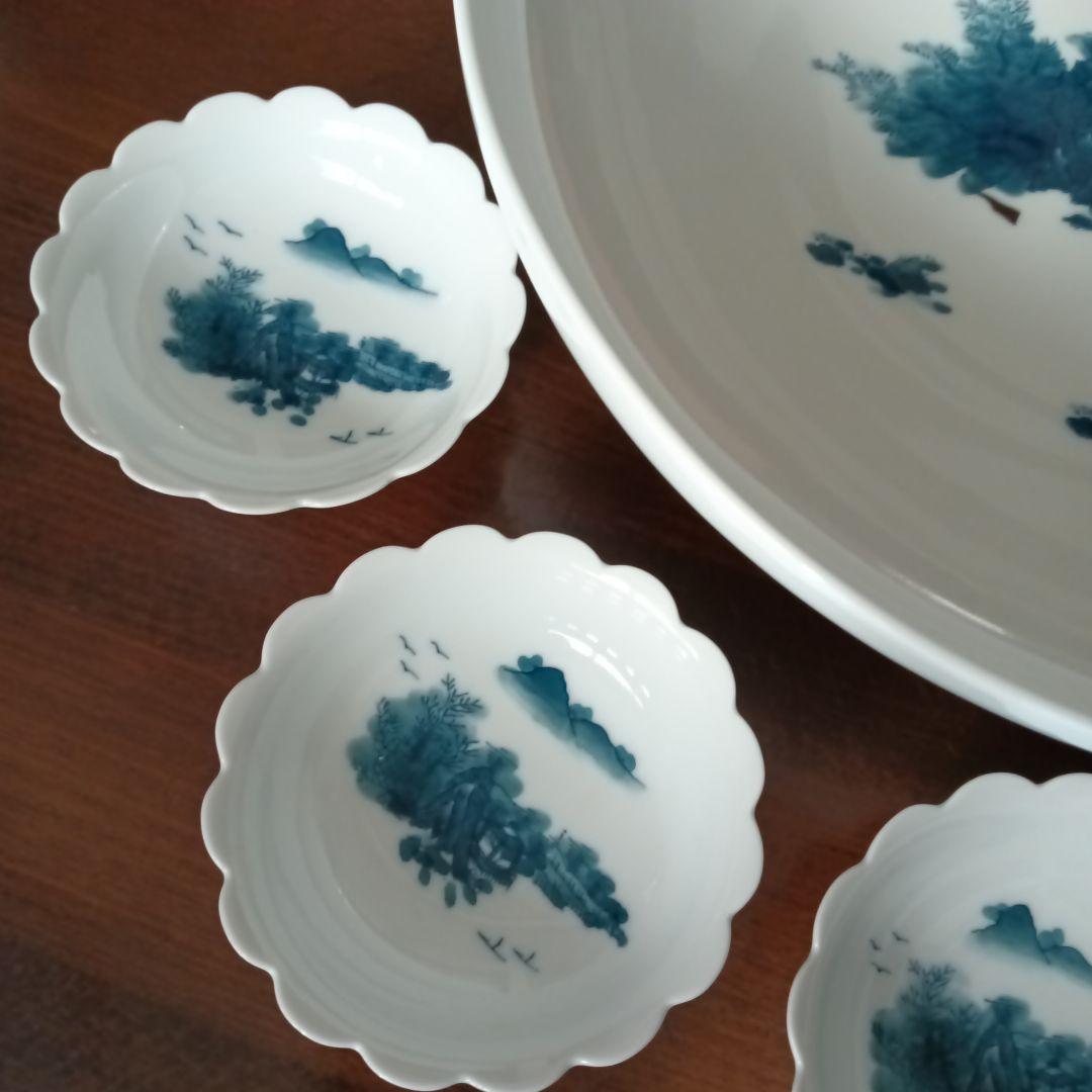 伊万里 鍋島焼 畑萬陶苑 楼閣山水図 大皿 31cm 小皿 セット 山水 風景