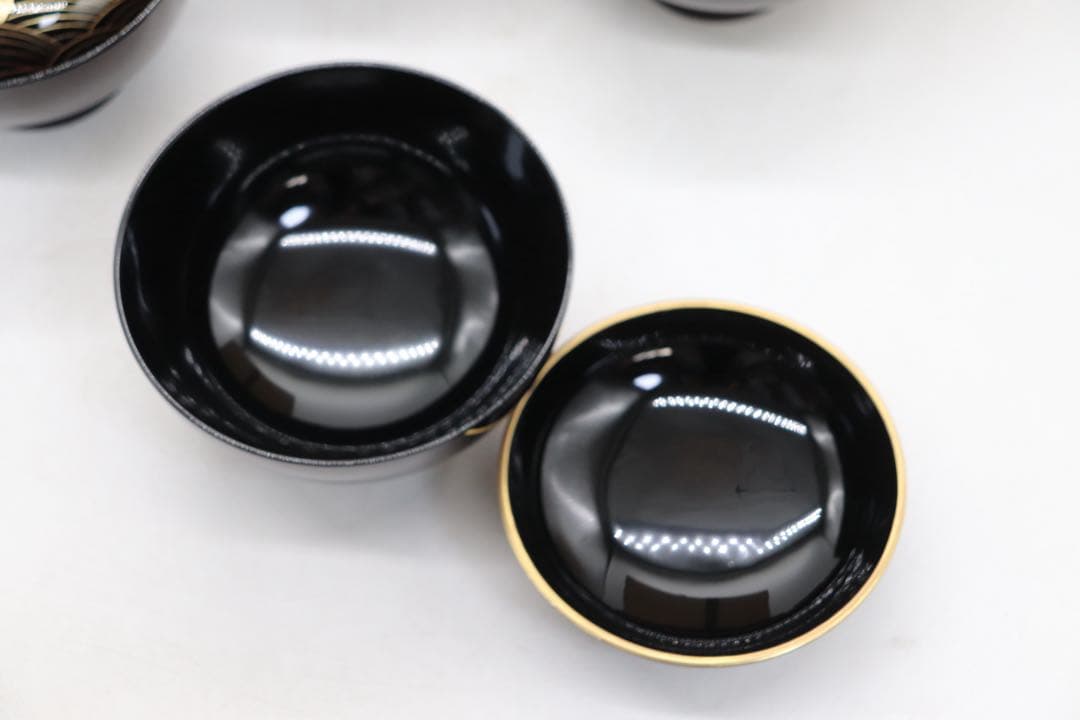 会津塗　蒔絵　波紋お椀5点　共箱　送料込み251210