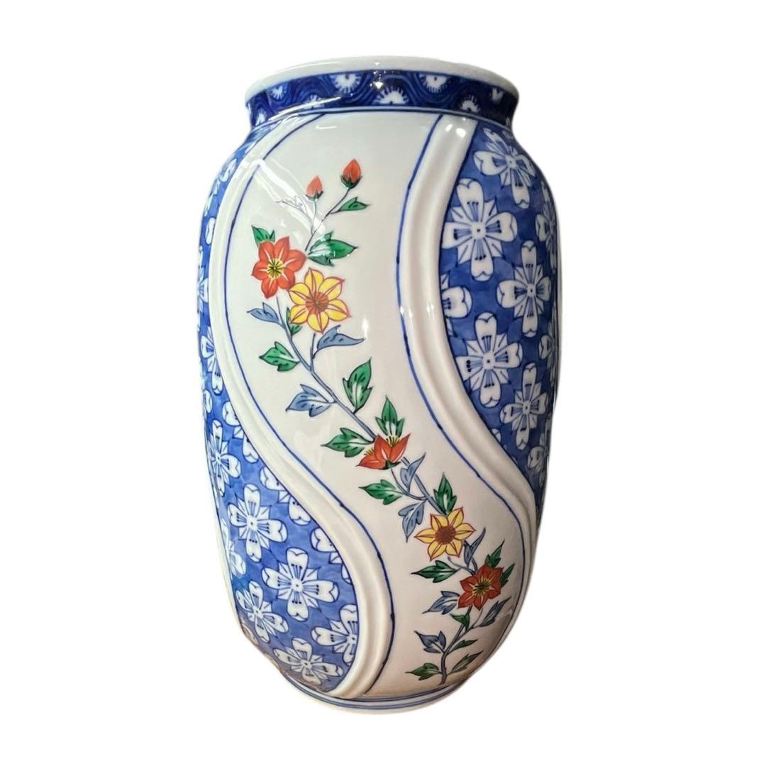 渋草焼 芳國舎 染赤花紋 花瓶 高さ26cm 花器 共箱付