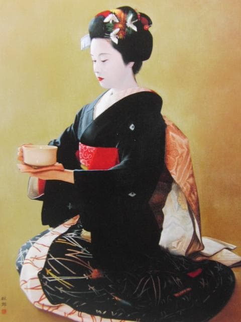 松井敏郎、【袱紗】、希少な画集画、新品高級額・額装付、状態良好