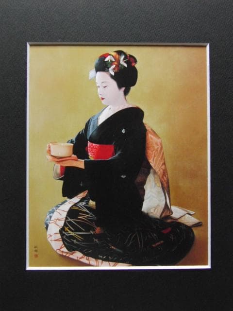 松井敏郎、【袱紗】、希少な画集画、新品高級額・額装付、状態良好