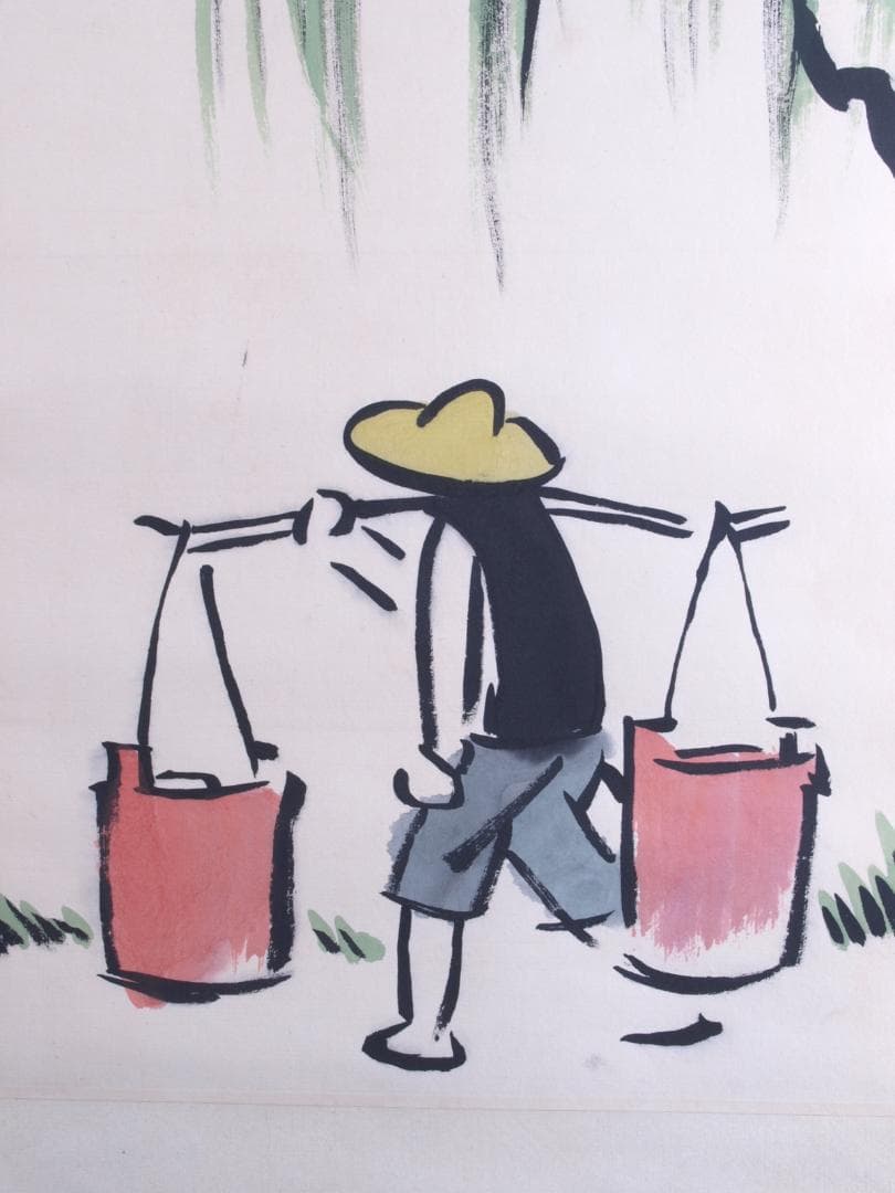 蔵整理品　中国清時代掛け軸　肉筆水彩絵　骨董品I1553A13-1