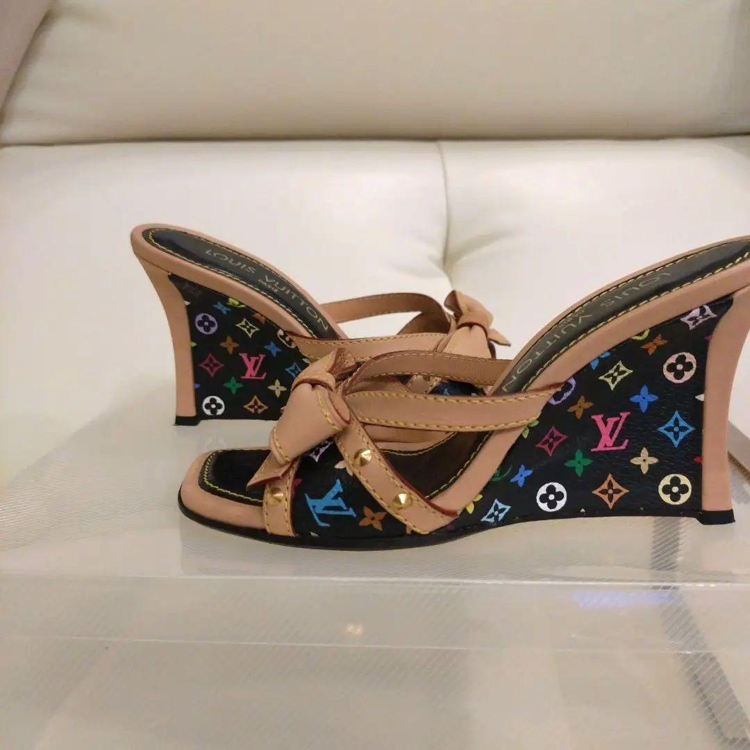 LOUIS VUITTON リボン付きウェッジヒールサンダル
