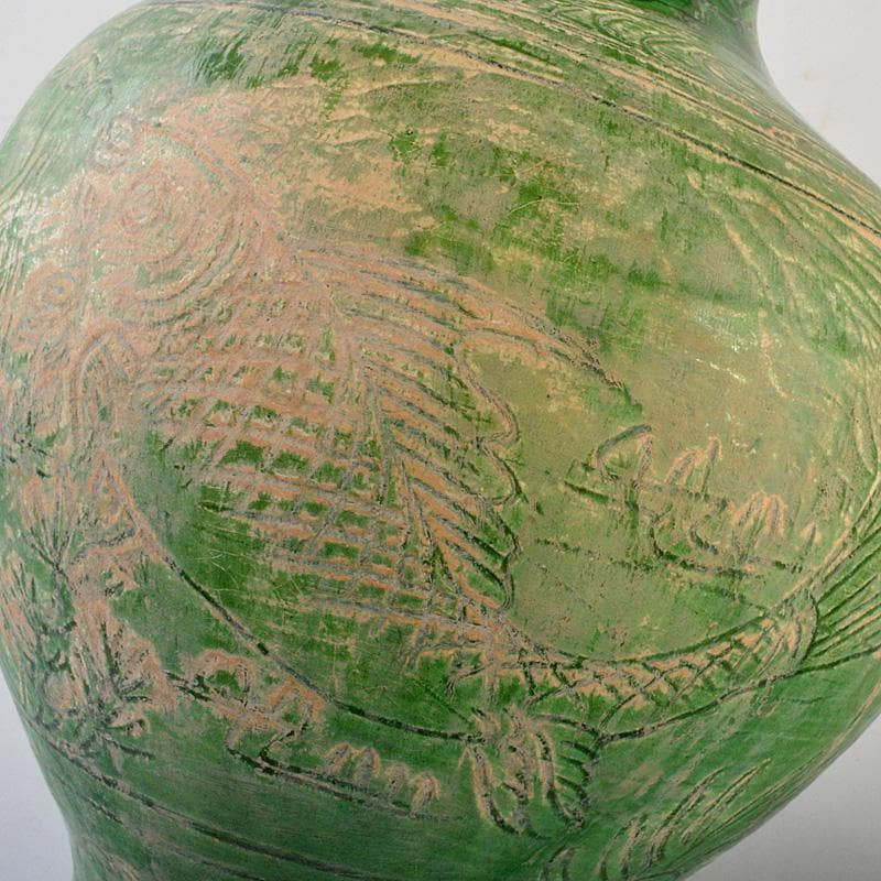 中国　漢緑釉　魚藻文　碗口瓶　花瓶　V　6554C
