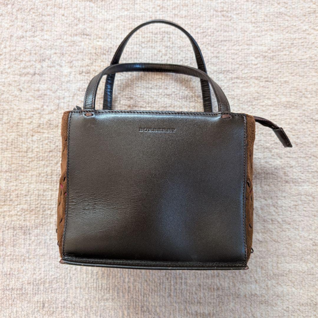 バーバリー　ハンドバッグ　スクエア　ノバチェック刺繍　レア　ブラウン　ミニ