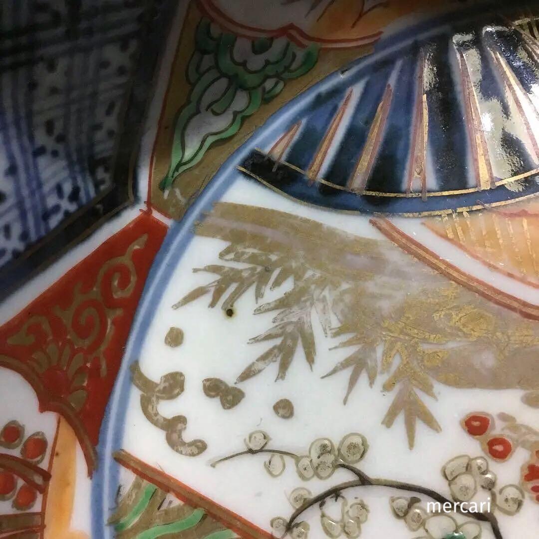 伊万里焼 色絵 草花紋様 八角 六寸深鉢 /骨董/時代物