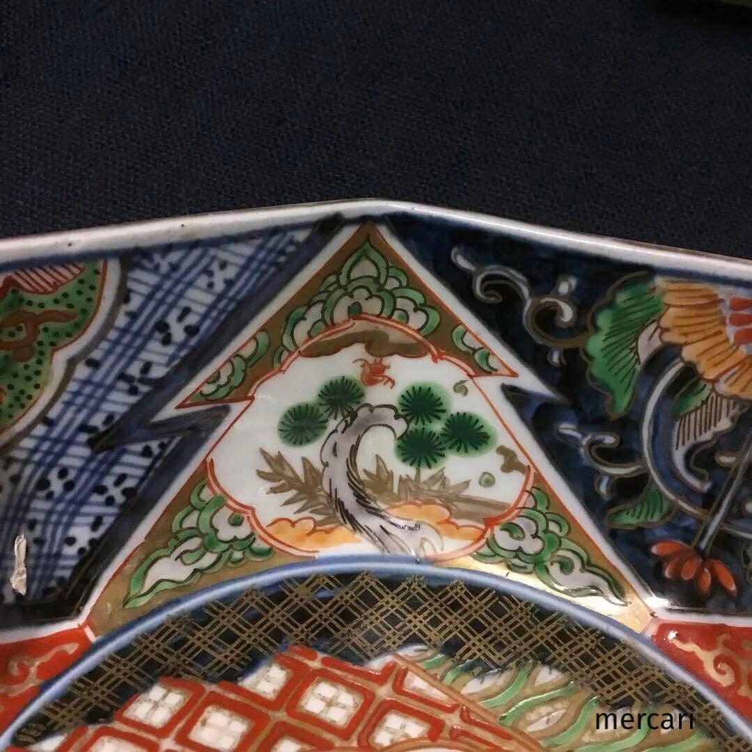 伊万里焼 色絵 草花紋様 八角 六寸深鉢 /骨董/時代物