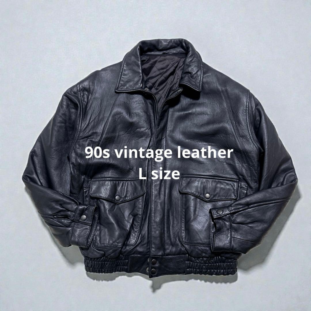 美品 90s フライトジャケット L ラムレザー A-2 短丈 ブラック　黒