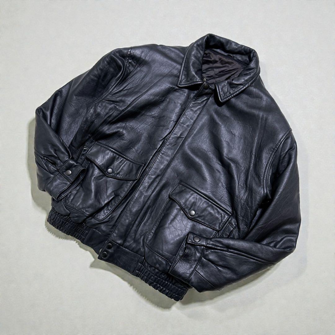 美品 90s フライトジャケット L ラムレザー A-2 短丈 ブラック　黒
