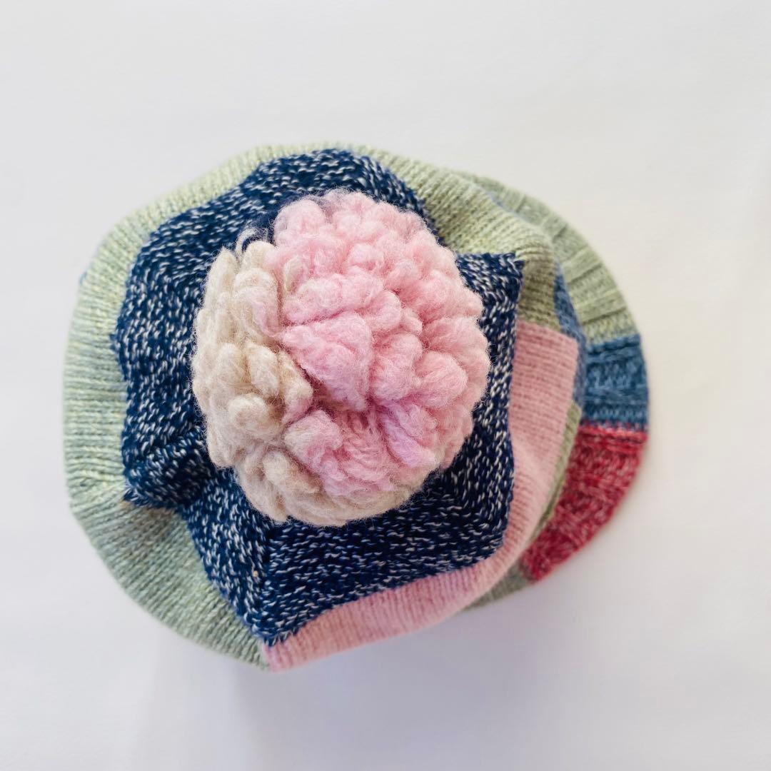 【美品】KAPITAL　キャピタル　ニット帽　ボンボン　パッチワーク　つば付き