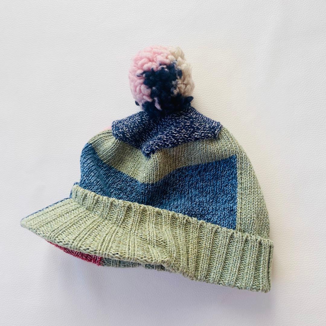 【美品】KAPITAL　キャピタル　ニット帽　ボンボン　パッチワーク　つば付き