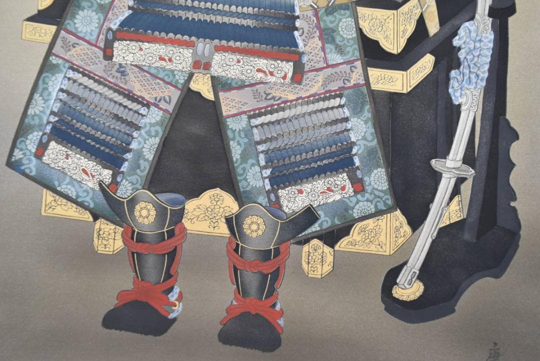 【真作】小島康文/鎧図/甲冑/掛軸☆宝船☆AB-465