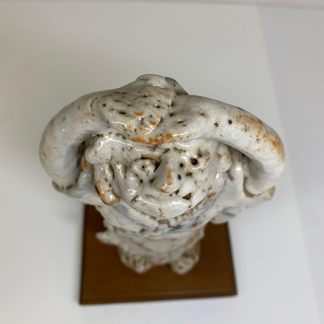 清水公照　志野焼　泥仏　共箱　タウチ　東さ7-0609②