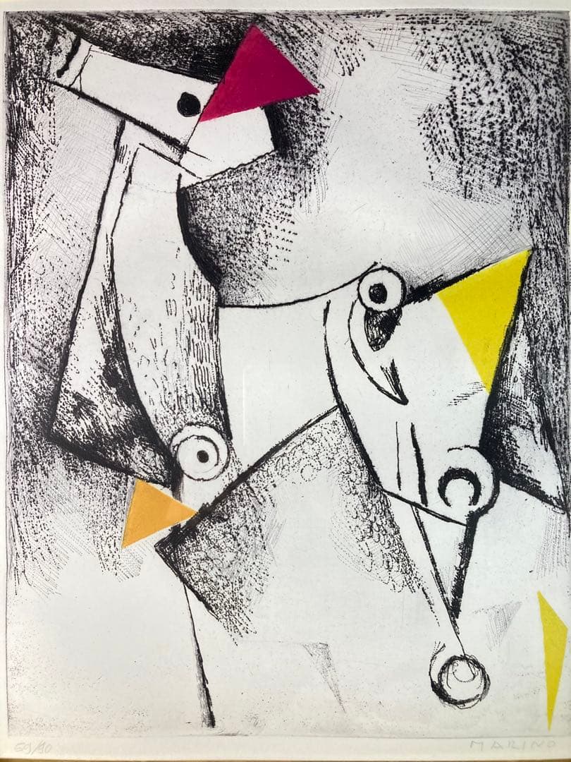 【真作保証】マリノ・マリーニ「馬」カラー銅版 直筆サイン 90部限定 版画