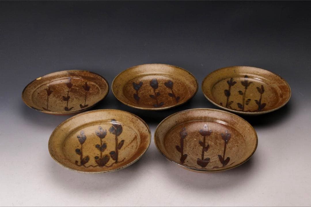 中里隆　唐津焼　絵唐津　6寸皿　5客セット　中里太亀　中里健太　中里重利　登り窯