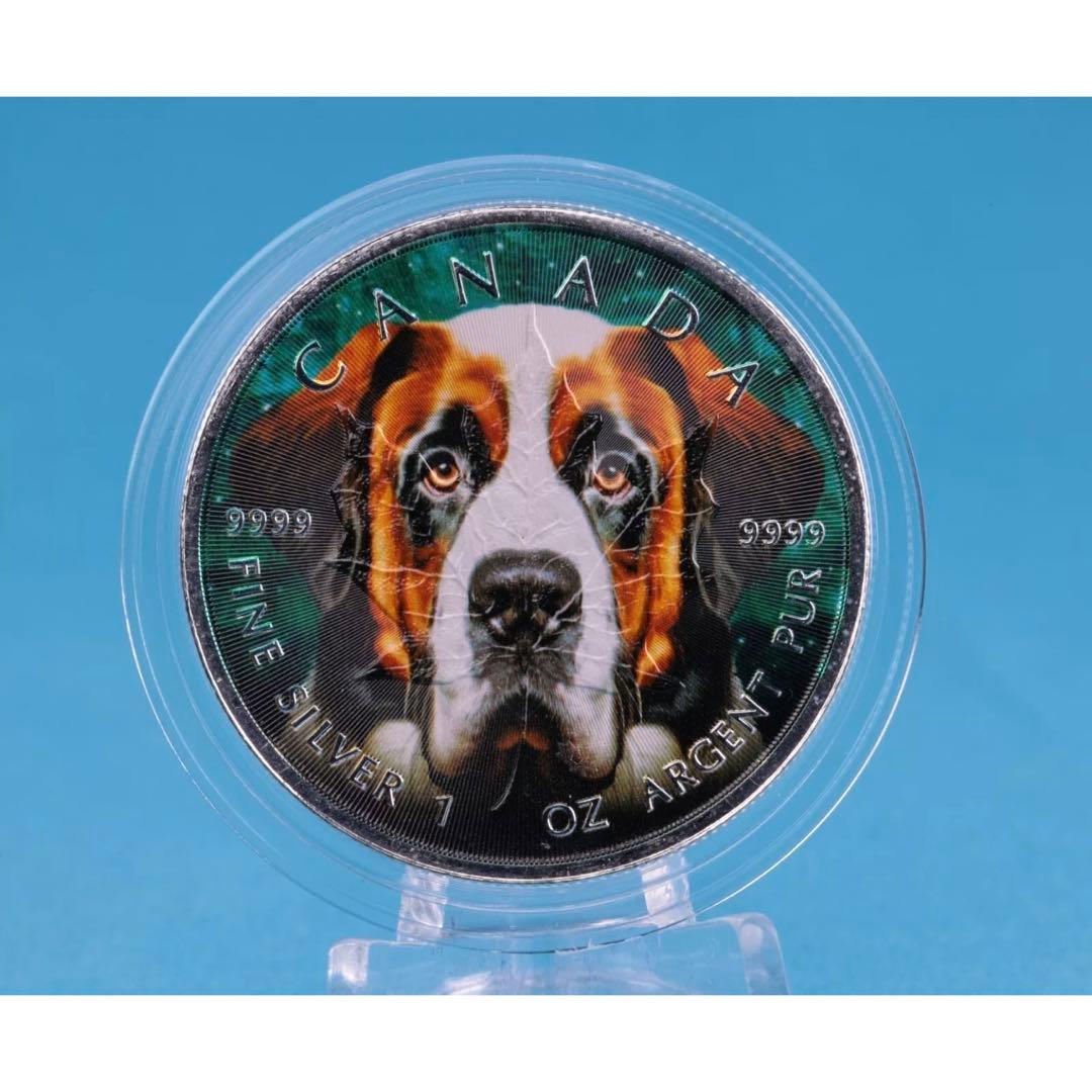 【世界100枚限定！】メイプルリーフ 銀貨 カラー セントバーナード 1オンス