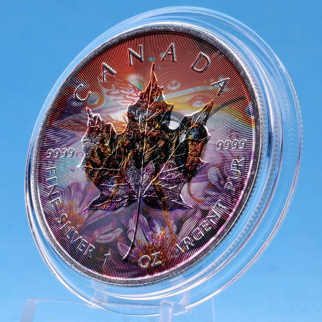世界100枚限定！ メイプルリーフ 銀貨 カラー ミツバチ 動物と植物の自然融和