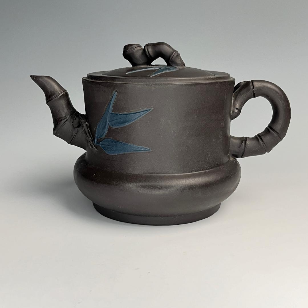 竹紫砂急須 茶道具 宜興 天青 黒 紫砂壷 朱泥 茶壺 急須 煎茶道具 764